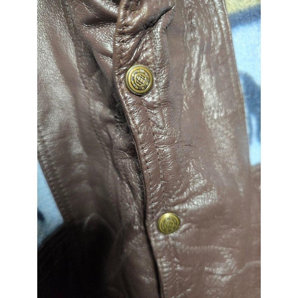 Vintage Brown Leather Bomber Jacket Navajo Sherpa - Picture 4 of 13